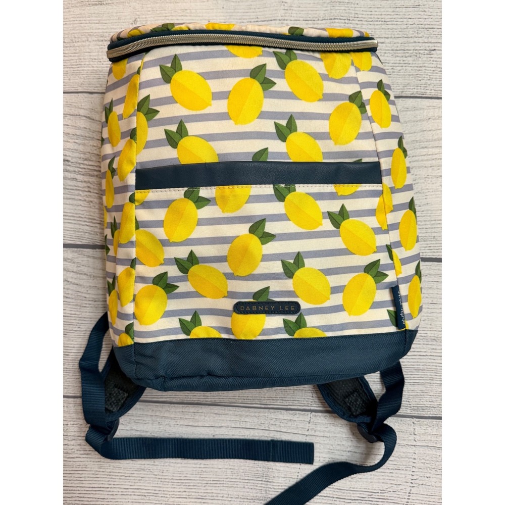 Dabney Lee Arctic Zone Lemon Print Insulated Cooler Backpack Yellow Blue Stripe